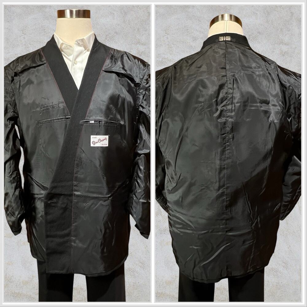 Vintage Gino Cappeli 46R Black Double Breasted Blazer Jacket - Picture 9 of 14